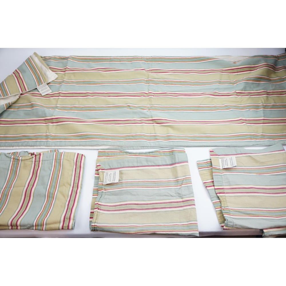 Pottery Barn Table Runner Napkins Set Green Striped Cotton Excellent